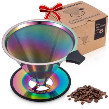 Imagem de 【Versão 2.0 atualizada】 Filtro de café de aço inoxidável, gotejador de café reutilizável sem papel com anel e alça antiderrapantes, design fácil de usar e fácil de limpar, tamanho grande (1 a 6