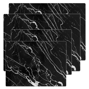 Imagem de Murrey Home Conjunto de tábuas de corte de vidro para balcão de cozinha, tábuas de corte de vidro temperado, lavável na lava-louças, bandeja pequena de mármore preto, conjunto de 4