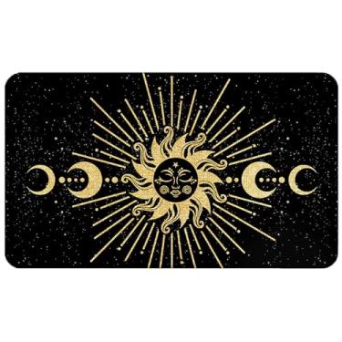 Imagem de WARDOS Tapete de porta Boho Witchy, capacho celestial místico sol e lua para porta da frente, entrada interna e externa, tapete de boas-vindas preto e dourado, tapetes de banho boêmio, 43 x 76 cm