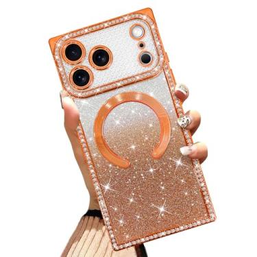 Imagem de AIGOMARA Capa magnética para iPhone 17 Pro Max de 6,9 polegadas [compatível com MagSafe] Capa de telefone com glitter de TPU macio com strass de diamante, cantos reforçados à prova de choque para