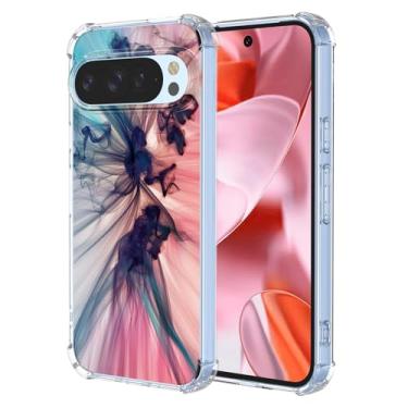 Imagem de WEIOUHR Capa para Pixel 9 Google 9Pro Transparente Macio TPU Design Padrão Abstrato, Resistente a Choques Capa Protetora Leve, para Google Pixel 9 (Azul Escuro Rosa)