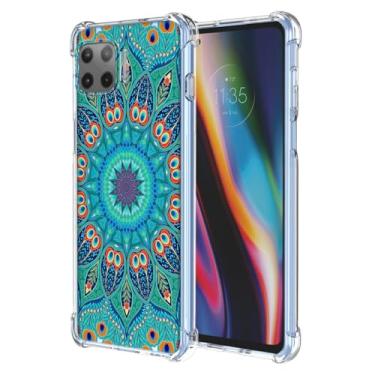 Imagem de WEIOUHR Capa para Moto G 5G Plus Moto One 5G Capa protetora transparente de TPU macio, design verde em relevo, resistente a arranhões, proteção leve, para Motorola G 5G Plus (verde pavão)