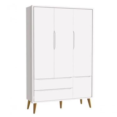 Imagem de Guarda-roupa Retrô 3 Portas Théo New Branco Fosco Com Madeira - Reller