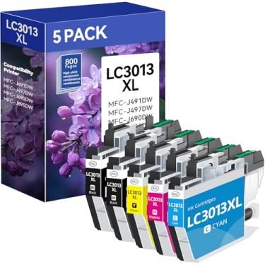 Imagem de LC3013 Cartuchos de tinta BK/C/M/Y substituição para Brother LC3013 LC3011 compatível com MFC-J497DW MFC-J491DW MFC-J895DW MFC-J690DW impressora (2 pretas, ciano, magenta, amarelo), pacote com 5