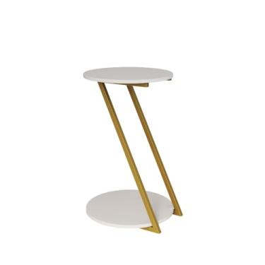 Imagem de Mesinha de canto para sala Mesa Lateral Nicho Apoio Sofá Sala Dubai Base Z Design Moderno Tampo Redondo Madeira Decoração 63X45X23CM(Dourado-Tampo Branco)