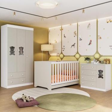 Imagem de Quarto de Bebê Completo com Berço Americano 3 em 1 Teddy Multimóveis Mp4652 Branco/off White