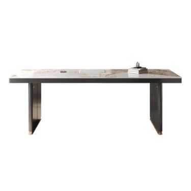 Imagem de Mesa para sentar e levantar Mesa de escritório moderna e minimalista com tampo laje pedra, mesa estudo espaçosa, estação trabalho para PC(S)