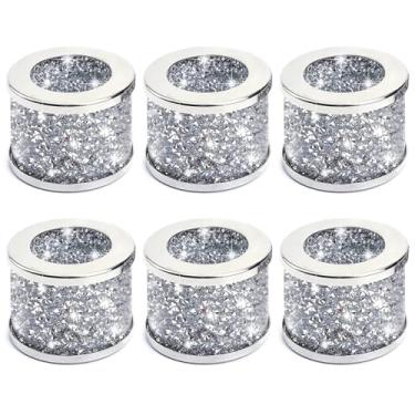 Imagem de Conjunto de anéis de guardanapo de cristal de 6 peças, suportes de guardanapo de strass prateado, decoração de mesa de vidro elegante para casamentos e festas