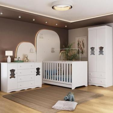 Imagem de Quarto de Bebê Completo com Berço Americano 3 em 1 Doçura Multimóveis Mp4658 Branco
