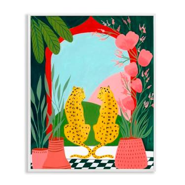 Imagem de Stupell Industries Arte giclée emoldurada cinza de leopardo gêmeo e plantas, design de Nabeela Rumi, 76 x 61 cm