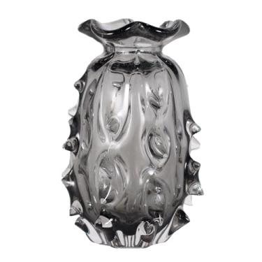 Imagem de Murano Vaso de Vidro Artesanal Cinza Quartzo, Estilo Trouxinha, Design Texturizado, 15x23cm