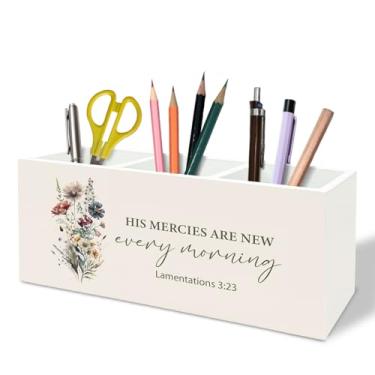 Imagem de TFKFJLF Porta-lápis inspirador de flores silvestres cristãs, presentes cristãos para mulheres, versículo bíblico, pincel de maquiagem, organizador de madeira, para casa, dormitório, escritório