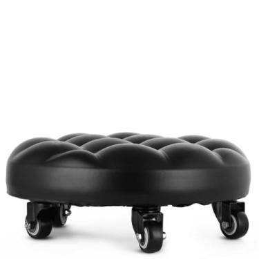 Imagem de Banqueta baixa de poliuretano macio, assento compacto giratório de 360°, cadeira de rodinhas para escritório, garagem e tarefas domésticas