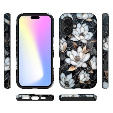 Imagem de ilikediy Capa híbrida para iPhone 17 com 2 camadas rígidas de silicone com estampa protetora - Magnólia de vitral
