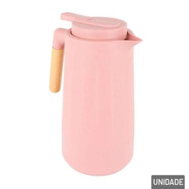 Imagem de Garrafa Térmica Plástica 1L Rosa Cabo De Madeira - Duartes