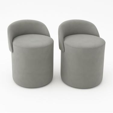 Imagem de Kit 2 Puff Encosto Orgânico Linho Quarto Sala Estar Redondo Cor:cinza