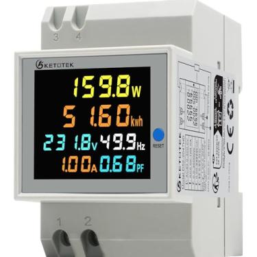 Imagem de KETOTEK Medidor de energia digital 6 em 1 AC40 ~ 300 V 100 A voltímetro amperímetro trilho din, contador elétrico monofásico medição do consumo de tensão corrente fator de potência frequência