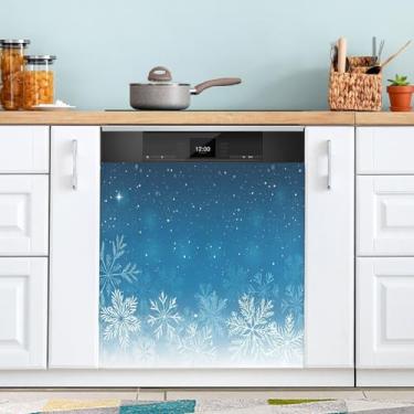 Imagem de ATTX Capa de ímã de lava-louças de floco de neve de Natal azul, 58 cm C x 66 cm A decoração da capa frontal da máquina de lavar louça, decalques de armário doméstico e eletrodomésticos adesivos #95