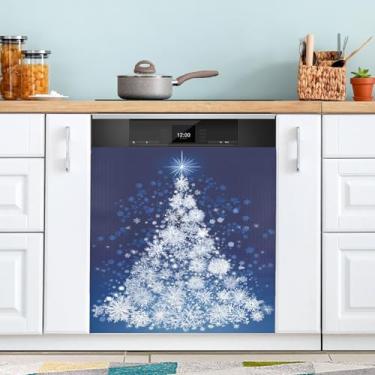 Imagem de ATTX Capa magnética de flocos de neve para lava-louças de árvore de Natal, 58 cm C x 66 cm A decoração da capa frontal da máquina de lavar louça, decalques de armário doméstico adesivos de