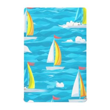 Imagem de KEEPREAL Jogo de lençol com elástico para meninos e meninas, macio, respirável, confortável, cenário oceânico, com barcos à vela, para berço padrão e colchão infantil #222