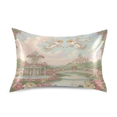 Imagem de SEHANY Lindas capas de almofada de seda Angel Cupid para cabelo e pele, capas de almofada de cetim respiráveis macias e refrescantes com fecho de envelope, tamanho king (51 x 76 cm)