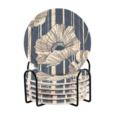 Imagem de Qilmy Conjunto de 6 peças de porta-copos de flores bonitas ou porta-copos de bar para bebidas, porta-copos de fazenda ou porta-copos de mesa rústicos, porta-copos modernos de algodão para o Natal631