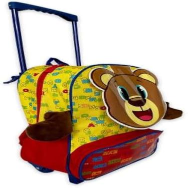Imagem de Mochila, urso, rodinhas, amarela, vermelha, infantil, escola, transporte, divertida