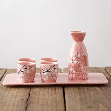 Imagem de YYBOES Pote de vinho transparente japonês, prato de licor, cerâmico, criatividade, sob o esmalte, colorido, restaurante, saquê, quente, conjunto de copo de presente