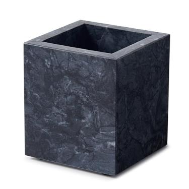 Imagem de Suporte de escova de dentes de mármore travertino natural real e suporte de caneta, suporte de pincel de maquiagem e suporte de utensílios, copo retangular de pedra genuína para banheiro, organizador