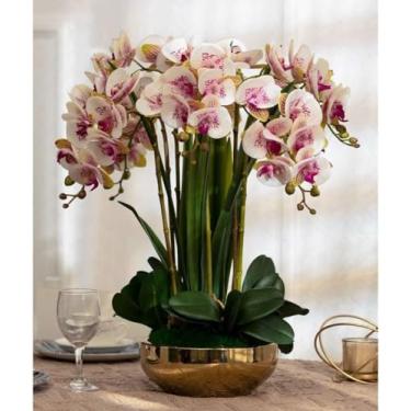 Imagem de LMJYU Orquídea artificial 8 s flor artificial com vaso Phalaenopsis flores artificiais em vaso de poliuretano falso floral