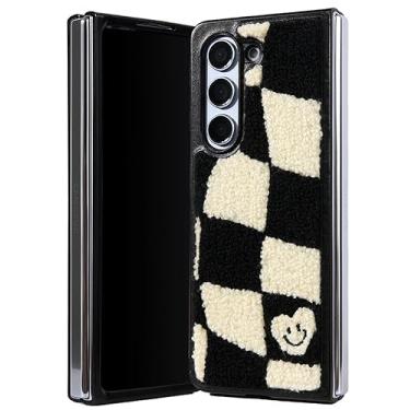 Imagem de Design Skin Capa com design macio bordado fofo compatível com Galaxy Z Fold 5 Tuft Pattern Bartype Checkerboard (preto)