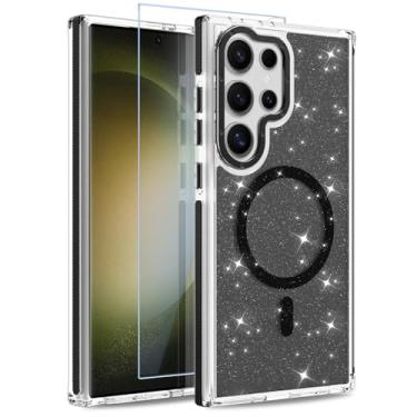 Imagem de MOWIME Capa magnética para Samsung Galaxy S23 Ultra [compatível com Magsafe] [Design fluorescente com glitter] [1 protetor de tela] Capa fosca translúcida fina para Galaxy S23 Ultra de 6,8 polegadas