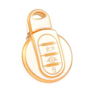 Imagem de OFF WE GO Capa para chaveiro BMW, capa de proteção TPU macia compatível com BMW Mini Cooper F54 F55 F56 F57 F60 Smart Remote Car Key Shell Acessórios (Dourado Branco)