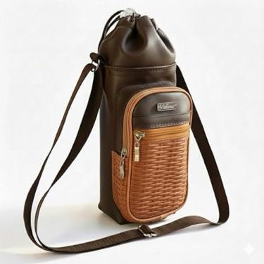 Imagem de Bolsa Térmica (MARROM COM CARAMELO TRANÇADO) GALANTE para Garrafa de 750 ML em Couro Sintético - Coleção Cores VERÃO 2026
