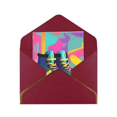 Imagem de Patins coloridos retrô estampados cartões comemorativos para todas as ocasiões cartões de notas em branco versáteis com envelopes 11,4 x 15,2 cm