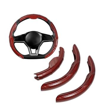 Imagem de HIBEYO Conjunto de 3 peças de capa de volante adequada para Toyota Camry RAV4 Sienna Highlander Avalon Prius Corolla Tacoma Tundra Acessórios 36,8-38 cm Padrão de fibra de carbono PVC Material