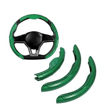 Imagem de HIBEYO Conjunto de 3 peças de capa de volante adequada para Toyota Camry RAV4 Sienna Highlander Avalon Prius Corolla Tacoma Tundra Acessórios 36,8-38 cm Padrão de fibra de carbono PVC Material (verde)