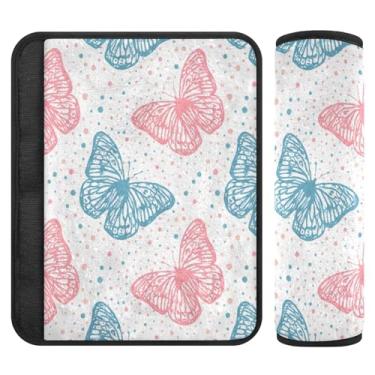 Imagem de Burbuja Borboletas em cores suaves almofadas de cobertura de cinto de segurança de carro macio conforto protetor de cinto de segurança para alça de ombro de assento, 1 par pequeno