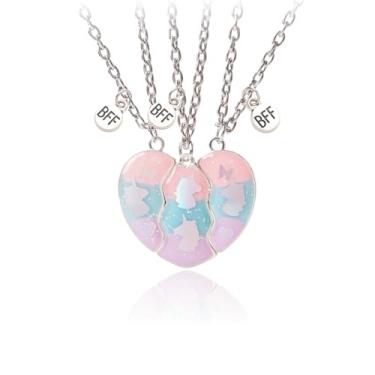 Imagem de LittleFathand Colar de amizade combinando com 3 peças, melhores amigas, para mulheres, homens, quebra-cabeça, coração, pingente de coração, joias de amizade, presente, Zinco, Sem Pedra Preciosa