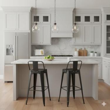 Imagem de Kit 2 Banquetas Iron Tolix Industrial Preta com Encosto, 76cm - para Bar, cozinha, churrasqueira