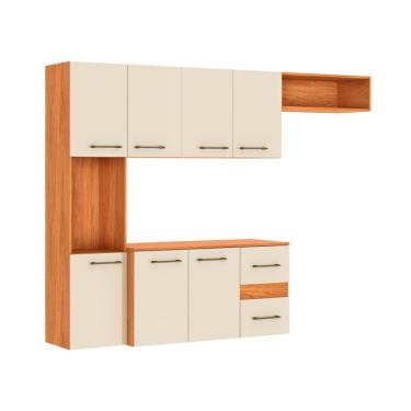 Imagem de Cozinha Compacta Suspensa Mila 7 Portas 2 Gavetas Cinamomo e Off White