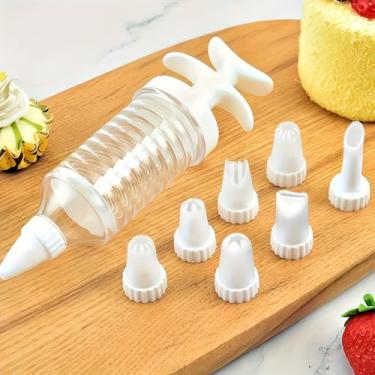 Imagem de Kit de decoração de bolo, 7 pontas de confeiteiro e bicos injetores de confeiteiro para cupcakes, biscoitos, macarons | Conjunto de plástico, confeiteiro para decoração de confeitaria e pastelaria