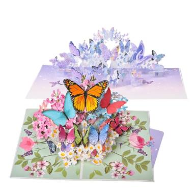 Imagem de FIAMR Cartão de felicitações de borboleta pop-up 3D, artesanato de papel com detalhes de corte a laser escultura em papel oco borboleta floral em design de flor, cartões pop-up feitos à mão são