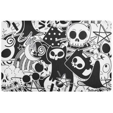 Imagem de TSENQUE Tapete de porta personalizado monstros preto e branco tapetes de entrada interna à prova d'água tapete externo absorvente antiderrapante para casa lavável 81 x 50 cm