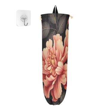 Imagem de Suporte de saco de plástico pintado com flores grandes, bolsa de armazenamento de cozinha, suportes de sacolas plásticas para sacolas de supermercado