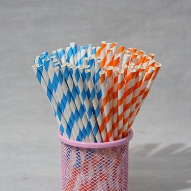 Imagem de Whaline 100 Pçs Canudos de Papel Listrados Biodegradáveis Laranja e Azul Canudos Descartáveis para Shakes de Suco Coquetéis Professor de Inglês Azul Cachorro Artigos de Festa de Aniversário, 19 x 0,5