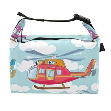 Imagem de TSENQUE Lancheira personalizada colorida de helicópteros nuvens céu azul para adultos mulheres lancheira isolada macia personalizada lancheira para trabalho