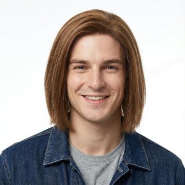 Imagem de MEDISIFA Gloden Perucas masculinas loiras na altura dos ombros para homens, masculinas, hippie, discoteca, anos 60, 70, fantasia, cosplay, anime, peruca masculina