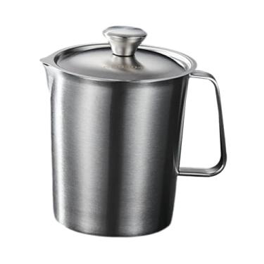 Imagem de KiBcsLic Copo medidor de aço inoxidável com tampa, acessório para confeitaria, copo para espumar leite, jarra para misturar leite e chá, café e outras bebidas, 1000ml