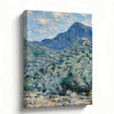 Imagem de Arte de parede em tela de paisagem de montanha, pintura a óleo Blue Hills e oliveiras, arte rústica para sala de estar, quarto, escritório, decoração de parede de casa de fazenda natural para entrada